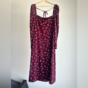 Eloquii long sleeved burgundy with blue flowers